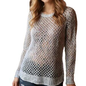 American Eagle Outfitters Blue White Knit Crochet top